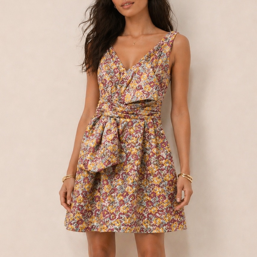 Zac Posen For Target Metallic/ Shimmer Floral A Line Bow Detail Cocktail Dress